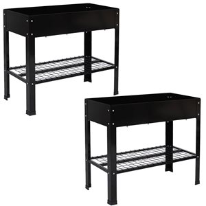 Sunnydaze Decor Set of 2 16 W x 36 L x 32-in H Black Galvanized Steel Raised Bed w/ Mesh Shelf