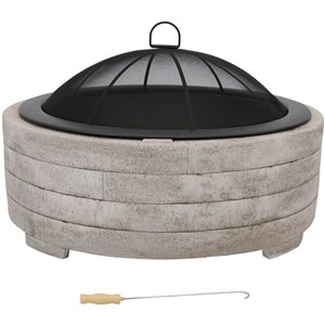 Sunnydaze Decor 35-in W Light Grey Faux Stone Wood-Burning Fire Pit w/ Handles and Spark Screen