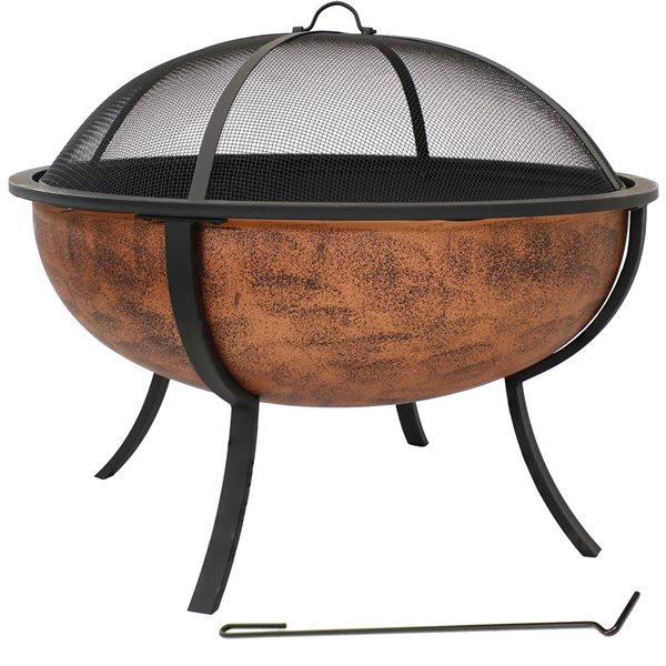 Sunnydaze Decor 32-in W Copper Steel Wood-Burning Fire Pit w/ Screen and Poker