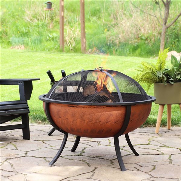 Sunnydaze Decor 32-in W Copper Steel Wood-Burning Fire Pit w/ Screen and Poker