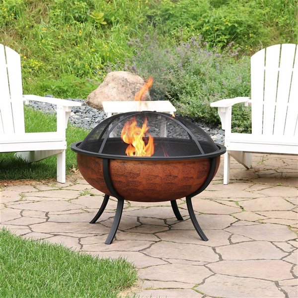 Sunnydaze Decor 32-in W Copper Steel Wood-Burning Fire Pit w/ Screen and Poker