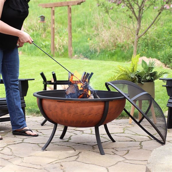 Sunnydaze Decor 32-in W Copper Steel Wood-Burning Fire Pit w/ Screen and Poker