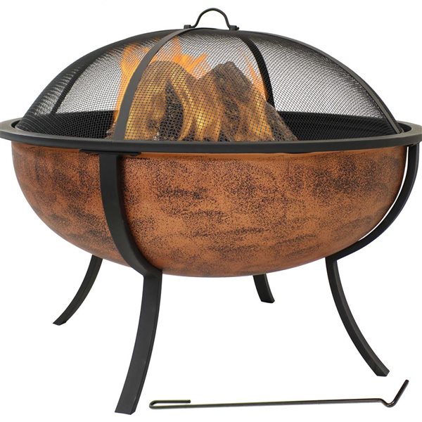Sunnydaze Decor 32-in W Copper Steel Wood-Burning Fire Pit w/ Screen and Poker