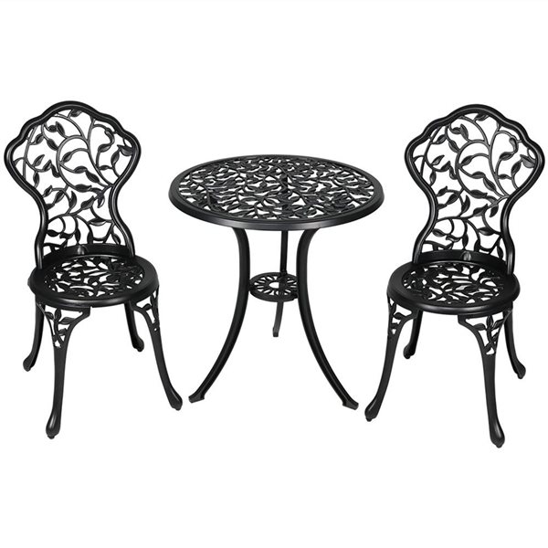 Sunnydaze Decor 3-Piece Black Cast Aluminum Patio Bistro Set