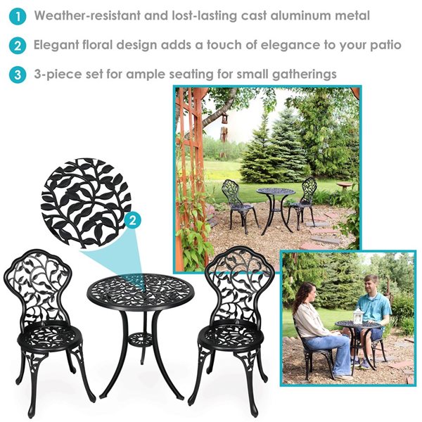 Sunnydaze Decor 3-Piece Black Cast Aluminum Patio Bistro Set