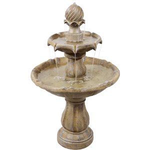 Sunnydaze Decor 34-in H Resin Light Brown 2-Tier Solar Outdoor Water Fountain w/ Battery