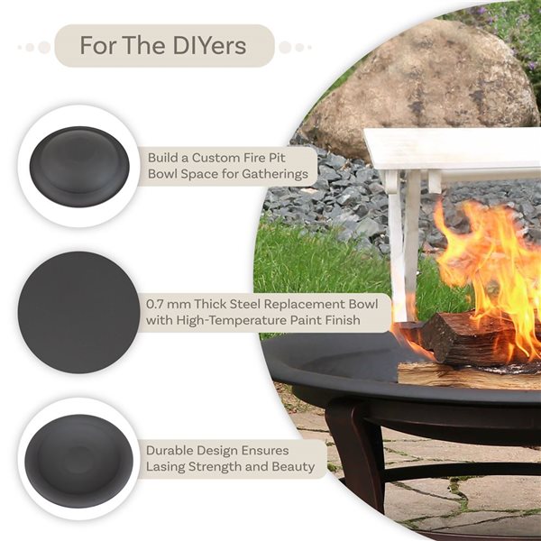 Sunnydaze Decor Classic Elegance 33-in W Black Steel Replacement Wood-Burning Fire Pit Bowl
