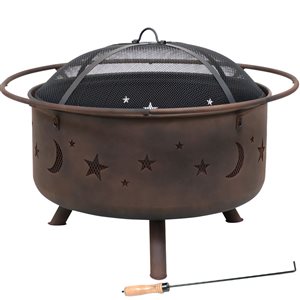 Sunnydaze Decor Cosmic 30-in W Bronze Steel Wood-Burning Fire Pit w/ Spark Screen and Grate