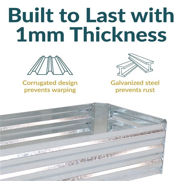 Sunnydaze Decor 24 W x 48 L x 12-in H Silver Galvanized Steel Rectangle Raised Garden Bed