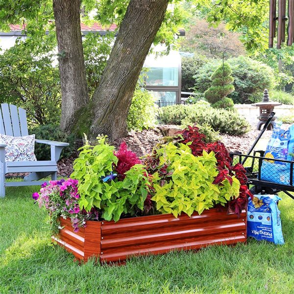 Sunnydaze Decor 24 W x 48 L x 12-in H Woodgrain Galvanized Steel Rectangle Raised Garden Bed