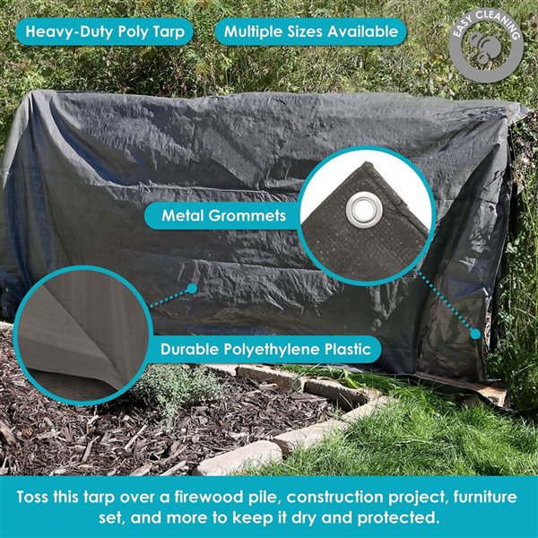 Sunnydaze Decor Dark Grey 12 x 16-ft Polyethylene Multi-Purpose Tarp