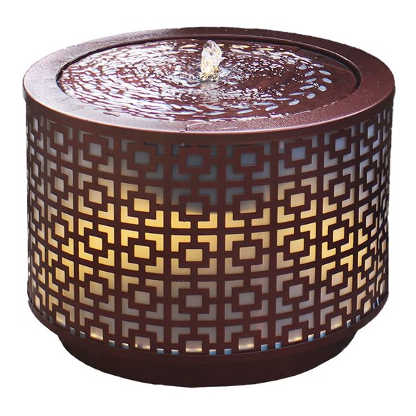 Sunnydaze Decor 14-in H Iron Repeating Squares Cylinder Outdoor Water Fountain w/ LED Lights