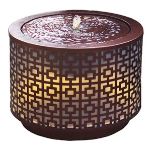 Sunnydaze Decor 14-in H Iron Repeating Squares Cylinder Outdoor Water Fountain w/ LED Lights