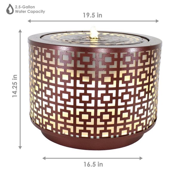 Sunnydaze Decor 14-in H Iron Repeating Squares Cylinder Outdoor Water Fountain w/ LED Lights