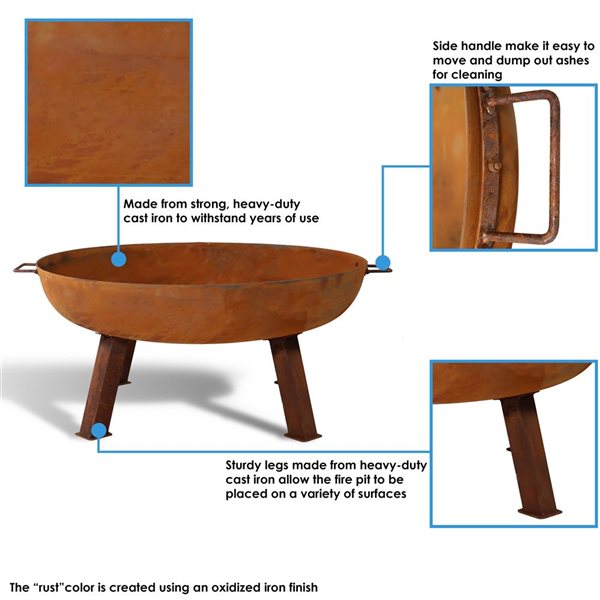 Sunnydaze Decor 24 in Orange Small Rustic Cast-Iron Wood-Burning Fire Pit Bowl w/ Stand