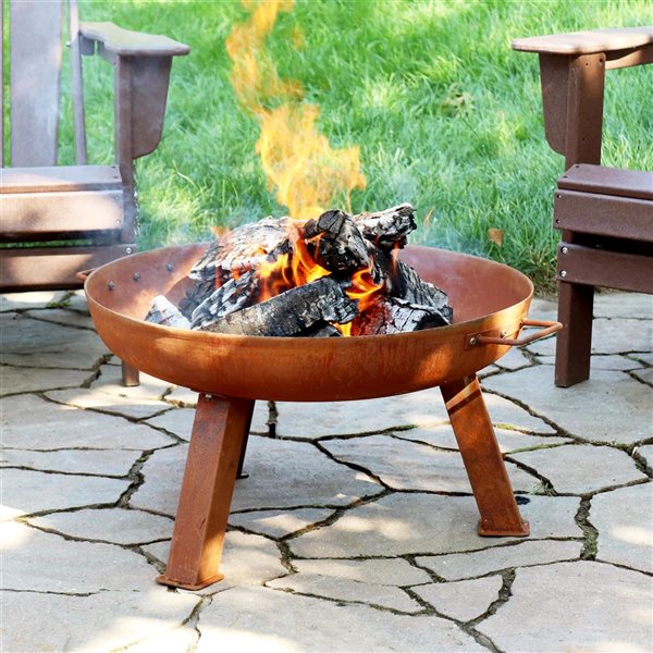 Sunnydaze Decor 24 in Orange Small Rustic Cast-Iron Wood-Burning Fire Pit Bowl w/ Stand