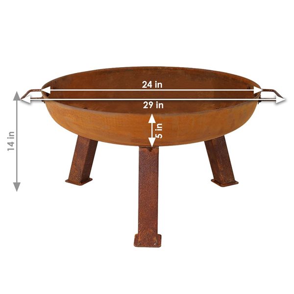 Sunnydaze Decor 24 in Orange Small Rustic Cast-Iron Wood-Burning Fire Pit Bowl w/ Stand