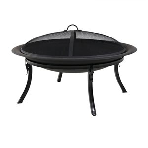 Sunnydaze Decor 29-in W Black Steel Wood-Burning Fire Pit Bowl w/ Folding Stand and Screen