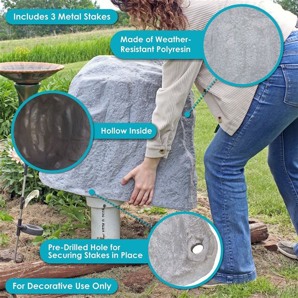 Sunnydaze Decor 24 W x 21 L x 21.5-in H Grey Polyester and Artificial Polyresin Landscape Rock w/ Stakes