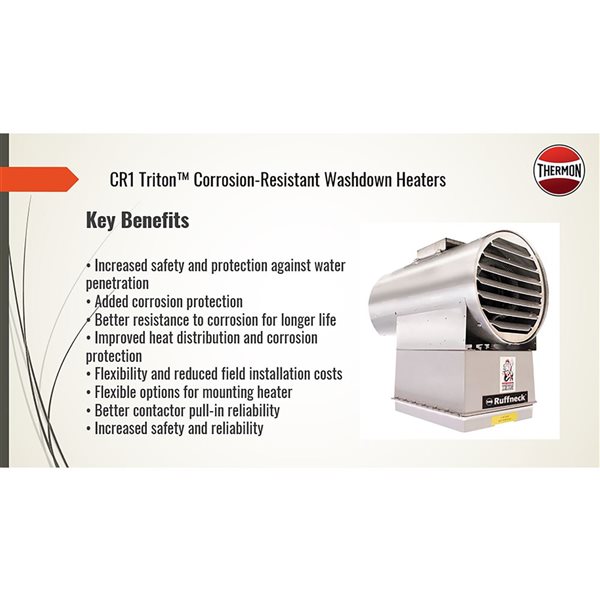 Ruffneck Stainless Steel 480 V Wash Down Unit Heater c/w Thermostat - 3Ø 10 kW