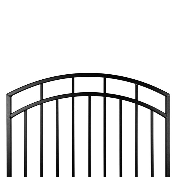Nuvo Iron Benitoite 45 W x 68-in H Black Galvanized Steel Self Close Fence Gate w/ Double Side Handle and Arched Rails