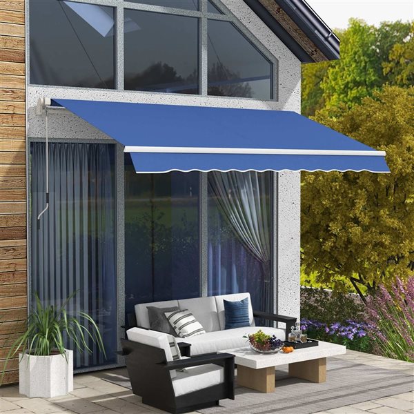 Outsunny 10 x 5-ft Manual Retractable Patio Awning - Navy Blue