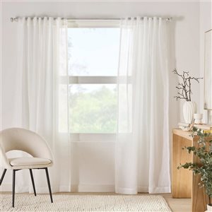 Bouclair Amedea 52 W x 96-in H White Sheer Polyester Single Curtain Panel w/ Back-Tab and Rod-Pocket