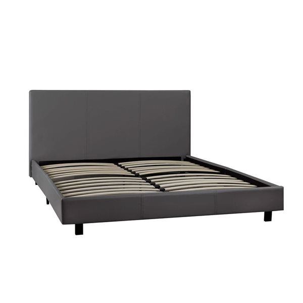 Brassex Noah Grey Upholstered Queen Platform Bed w/ Headboard