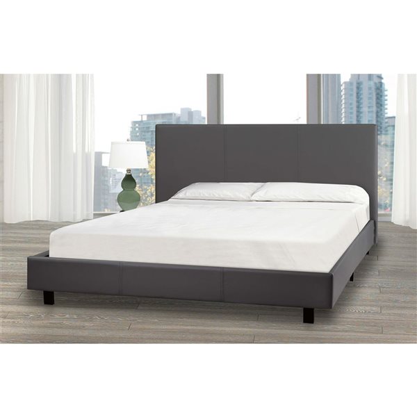 Brassex Noah Grey Upholstered Queen Platform Bed w/ Headboard