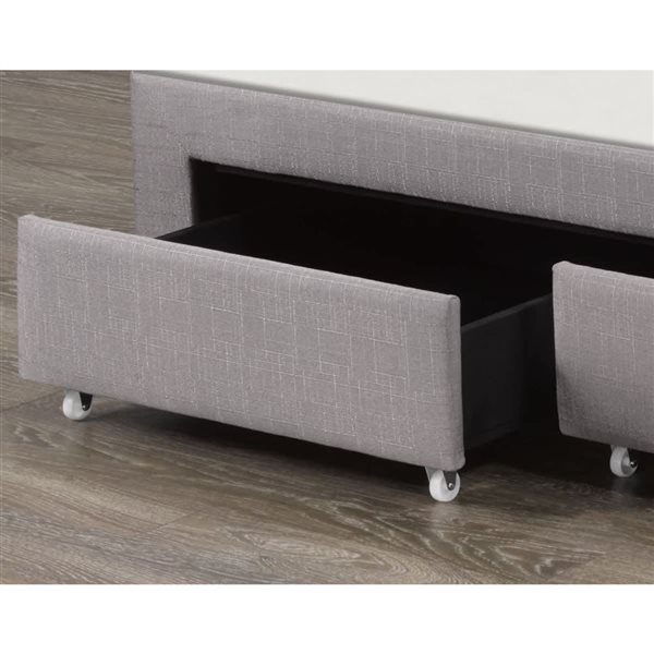 Brassex Bradley Grey Upholstered King Platform Bed Base w/ Drawers