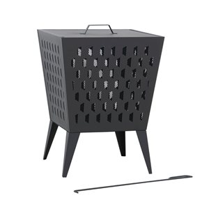 Foyer extérieur au bois Hartefeld Sunjoy 18 po en acier noir avec couvercle en PVC et tisonnier