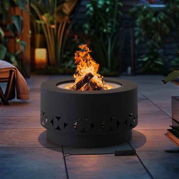 Sunjoy Lawrence 28-in Black Steel Outdoor Wood Burning Smokeless