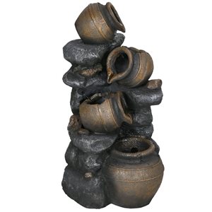 Outsunny 28-in H Resin Grey Solar Rock Waterfall Fountain w/ LED Lights