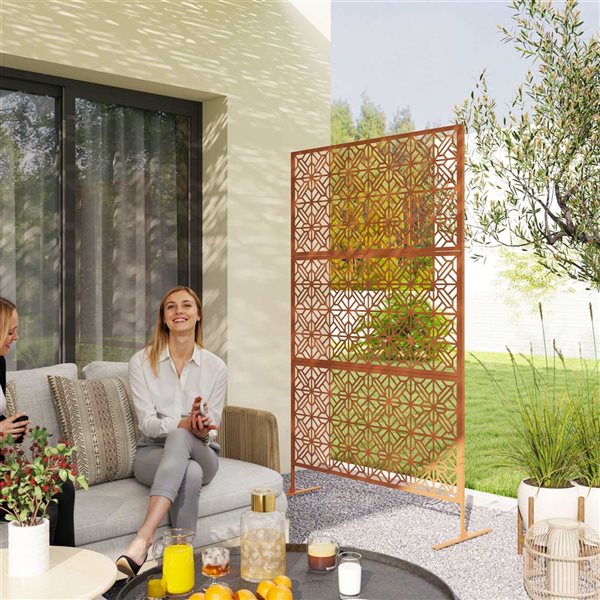 Outsunny 18 W x 78-in L 3-Piece Brown Steel Outdoor Decorative Privacy Screen w/ Stand