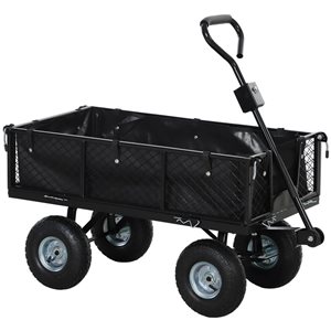 Outsunny 660-lb Black Garden Utility Cart w/ Removable Liner and Quick-Release Sides