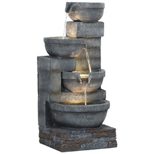 Outsunny 31-in H Resin Grey Outdoor Rock Waterfall Fountain w/ Cascading Bowls