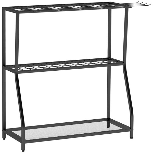 Outsunny Black 3-Tier Garden Tool Organizer w/ Hooks