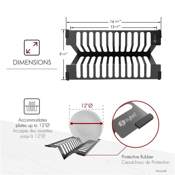 Stylish 16 3/4-in Over Sink Stainless Steel Dish Organizer - Graphite Black