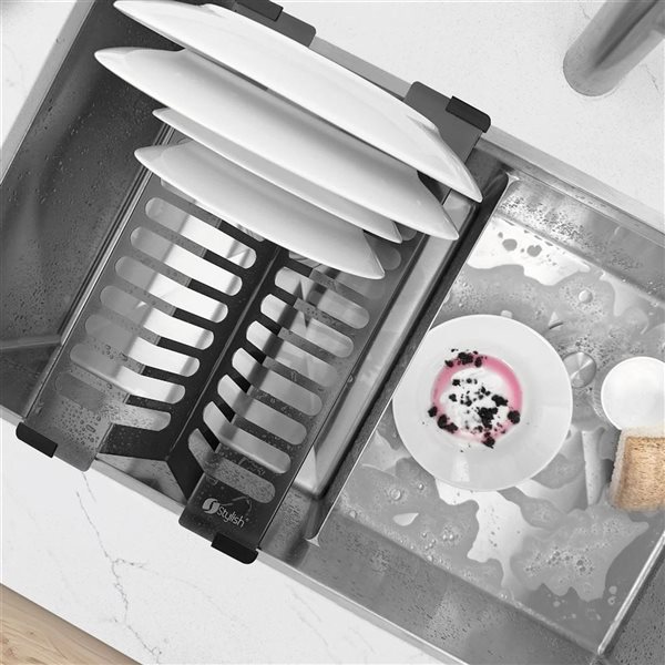 Stylish 16 3/4-in Over Sink Stainless Steel Dish Organizer - Graphite Black