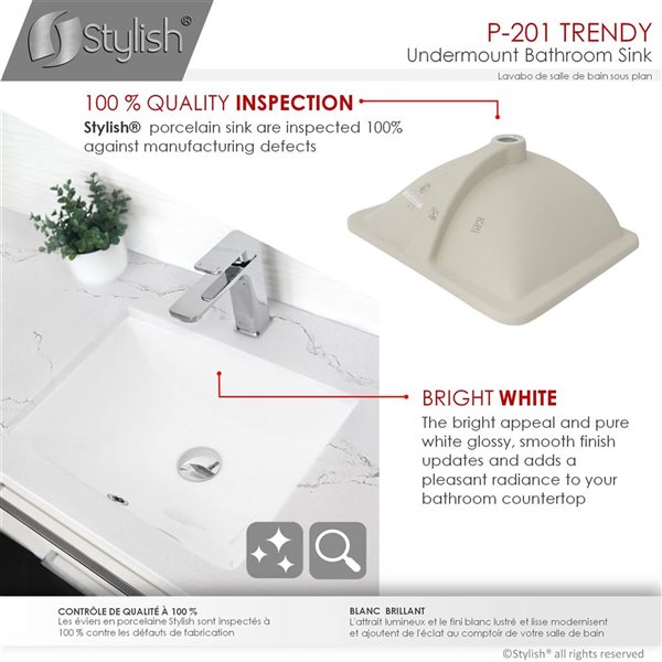 Stylish Sharp 18.25 W x 13-in D White Porcelain Rectangular Undermount Bathroom Sinks - Set of 2
