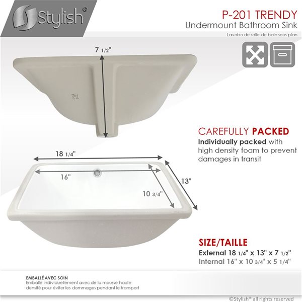 Stylish Sharp 18.25 W x 13-in D White Porcelain Rectangular Undermount Bathroom Sinks - Set of 2