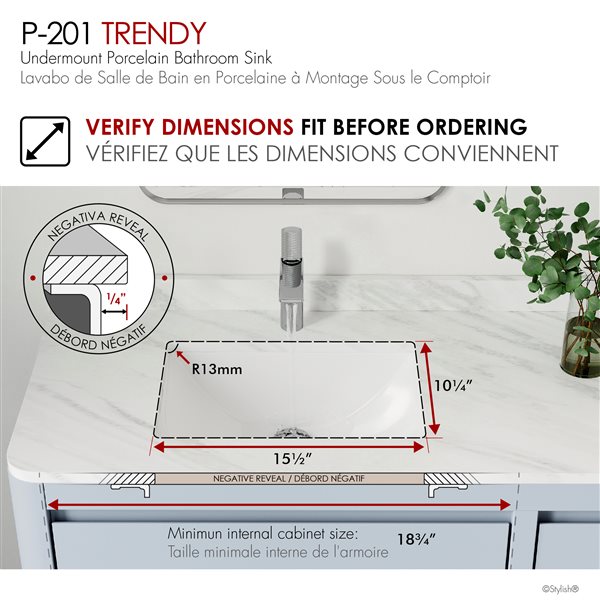 Stylish Sharp 18.25 W x 13-in D White Porcelain Rectangular Undermount Bathroom Sinks - Set of 2