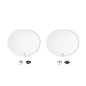 Stylish Cool 19.5 W x 16-in D White Porcelain Oval Undermount Bathroom Sinks - Set of 2
