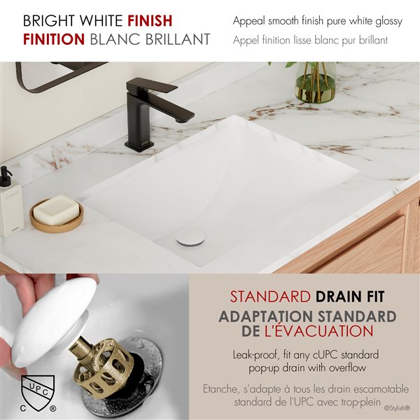 Stylish Trendy 20.75 W x 15.5-in D White Porcelain Rectangular Undermount Bathroom Sinks - Set of 2