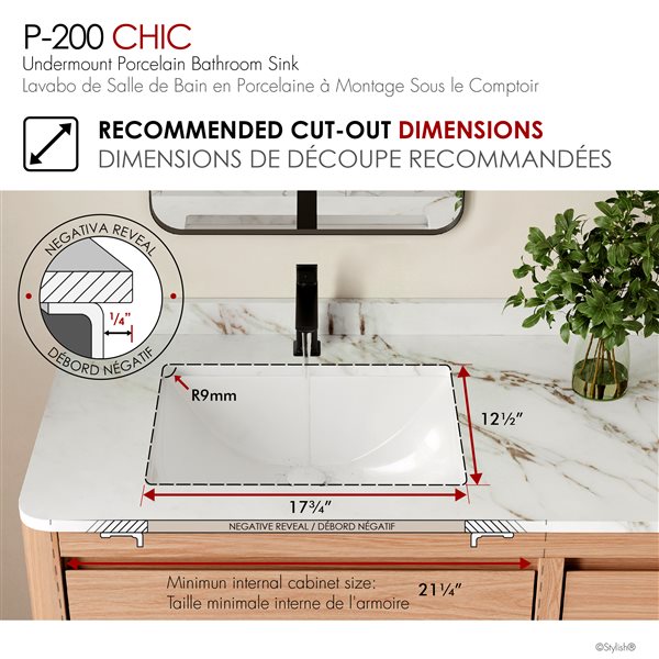 Stylish Trendy 20.75 W x 15.5-in D White Porcelain Rectangular Undermount Bathroom Sinks - Set of 2