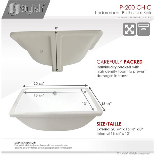 Stylish Trendy 20.75 W x 15.5-in D White Porcelain Rectangular Undermount Bathroom Sinks - Set of 2