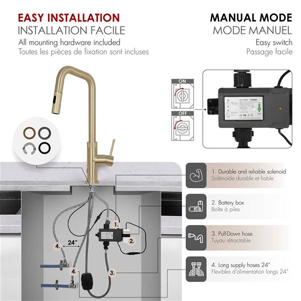 Stylish Gela Single Handle Brushed Gold Pull Down Touchless Kitchen Faucet