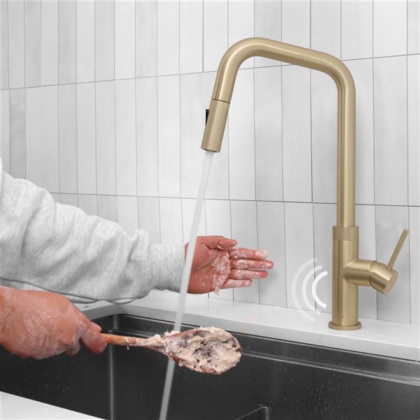 Stylish Gela Single Handle Brushed Gold Pull Down Touchless Kitchen Faucet