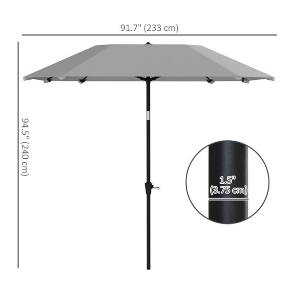 Outsunny 7.6-ft Aluminum Patio Umbrella w/ 8 Ribs - Light Grey