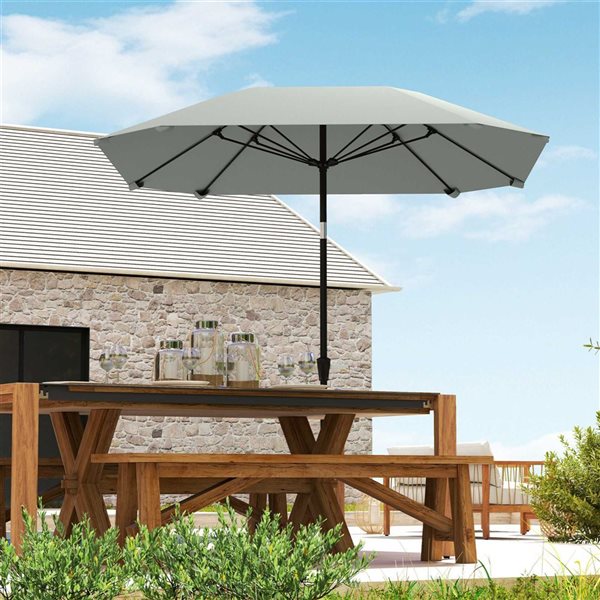 Outsunny 7.6-ft Aluminum Patio Umbrella w/ 8 Ribs - Light Grey